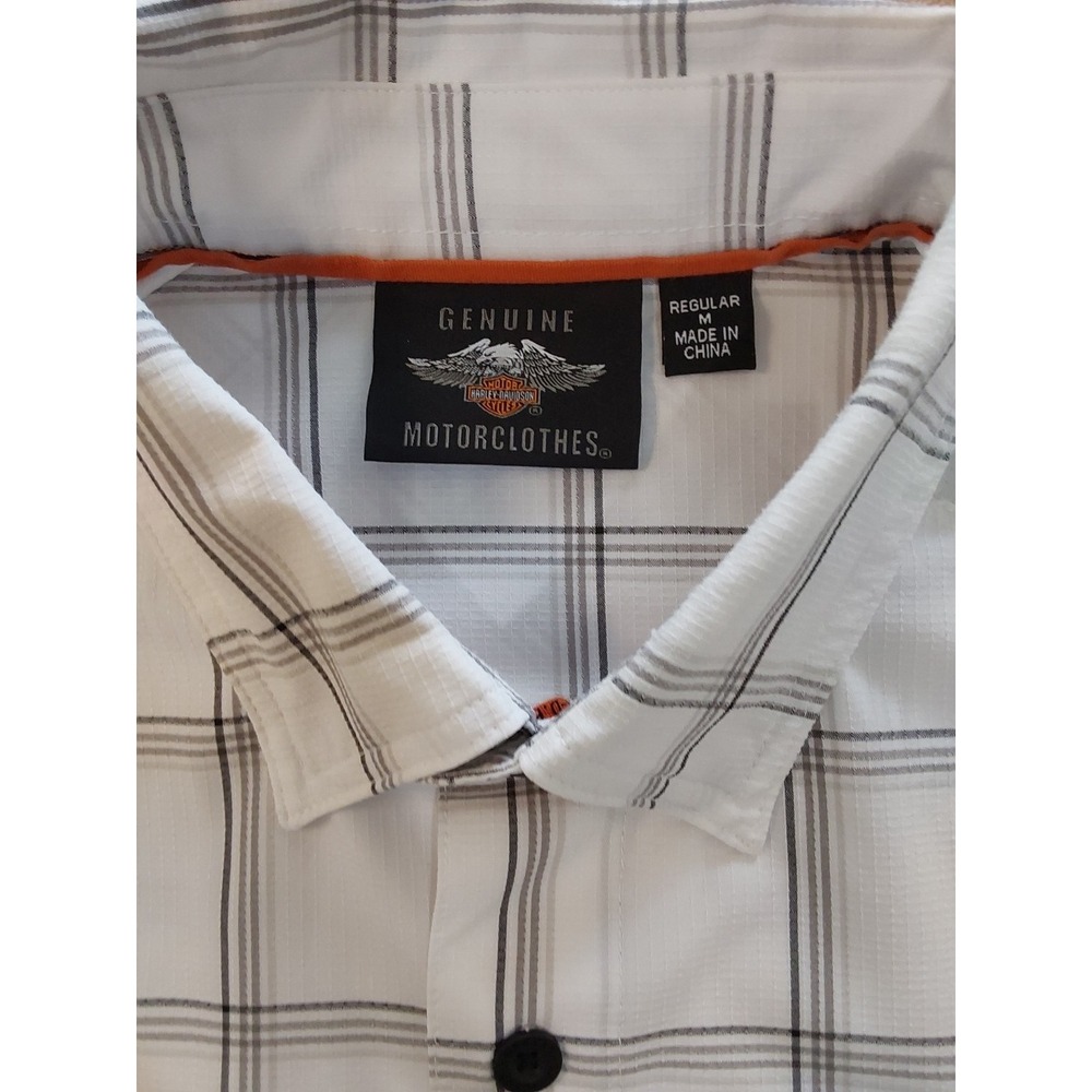 Harley Davidson MotorClothes Shirt Mens M White Plaid Button Up Biker Logo - Picture 2 of 13